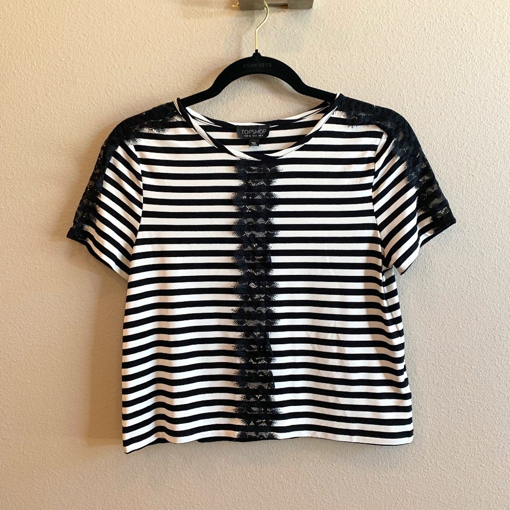 Topshop lightweight stretch short sleeve top with lace detail